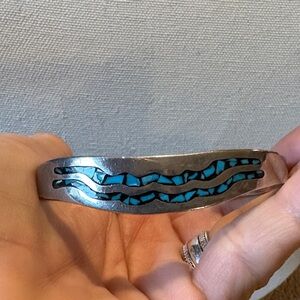 Vintage Mexico TVlll .925 signed Silver and Turquoise Cuff Bracelet